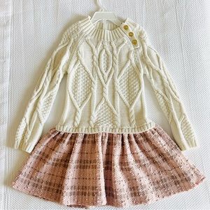 Max Studio Girls cable knit Drop waist Sweater Dress Size 5-6. Cream/Pink.